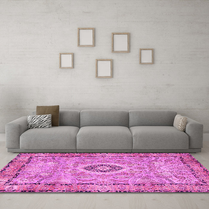 Machine Washable Persian Pink Traditional Rug in a Living Room, wshtr2778pnk