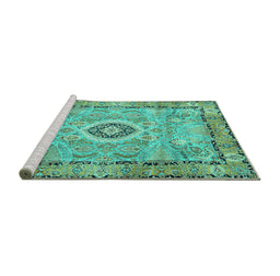 Sideview of Machine Washable Persian Turquoise Traditional Area Rugs, wshtr2778turq