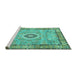 Sideview of Machine Washable Persian Turquoise Traditional Area Rugs, wshtr2778turq