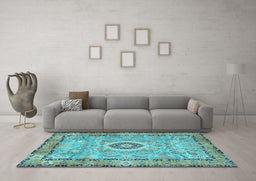 Machine Washable Persian Light Blue Traditional Rug in a Living Room, wshtr2778lblu