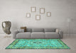 Machine Washable Persian Turquoise Traditional Area Rugs in a Living Room,, wshtr2778turq