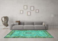 Machine Washable Persian Turquoise Traditional Rug, wshtr2778turq