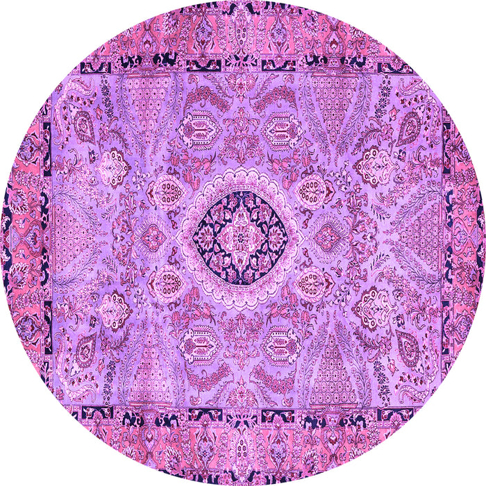 Round Machine Washable Persian Purple Traditional Area Rugs, wshtr2778pur