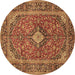 Round Machine Washable Persian Brown Traditional Rug, wshtr2779brn