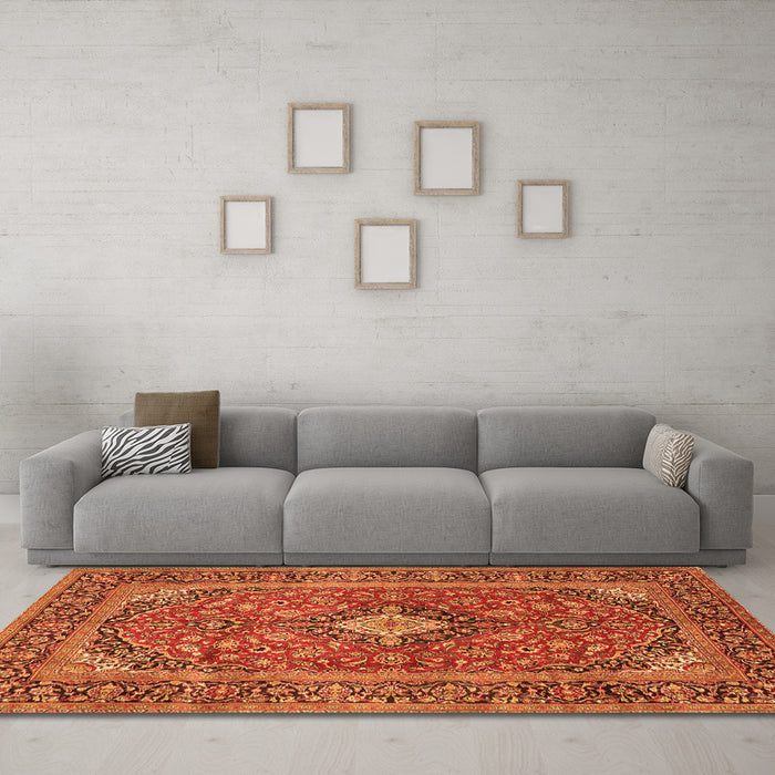 Machine Washable Persian Orange Traditional Area Rugs in a Living Room, wshtr2779org