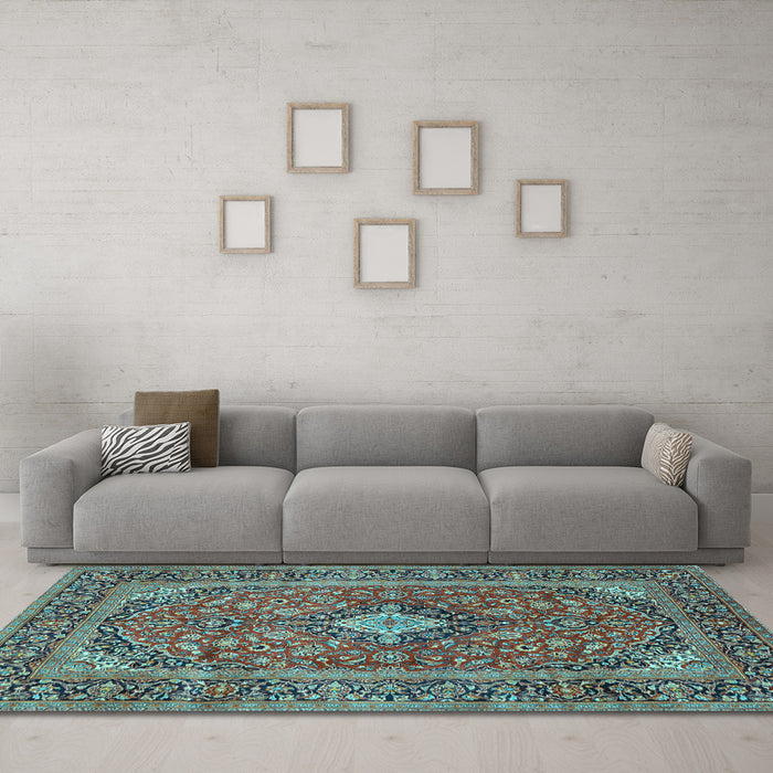 Machine Washable Persian Light Blue Traditional Rug in a Living Room, wshtr2779lblu