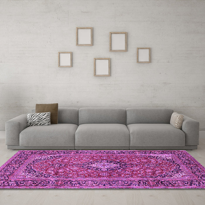 Machine Washable Persian Purple Traditional Area Rugs in a Living Room, wshtr2779pur