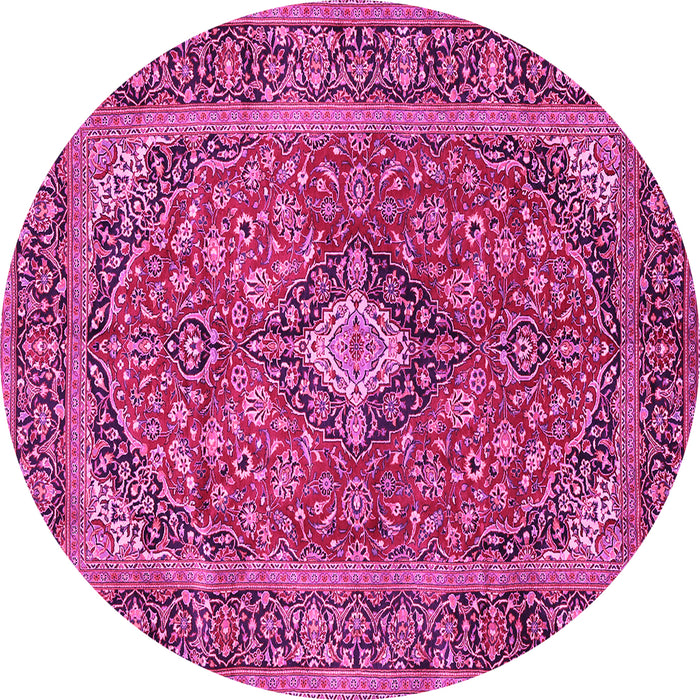 Round Machine Washable Persian Pink Traditional Rug, wshtr2779pnk