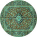 Round Machine Washable Persian Turquoise Traditional Area Rugs, wshtr2779turq