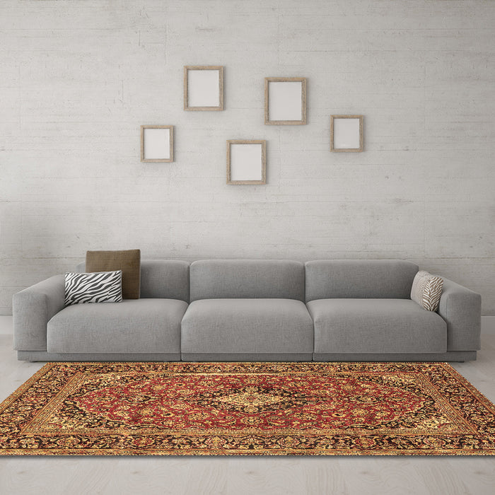 Machine Washable Persian Brown Traditional Rug in a Living Room,, wshtr2779brn