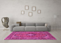 Machine Washable Persian Pink Traditional Rug, wshtr2779pnk