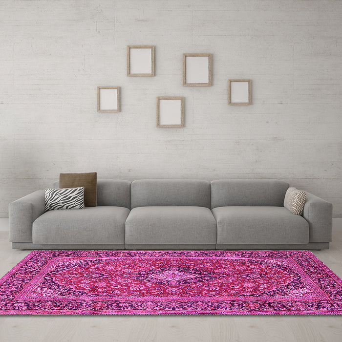 Machine Washable Persian Pink Traditional Rug in a Living Room, wshtr2779pnk