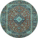 Round Machine Washable Persian Light Blue Traditional Rug, wshtr2779lblu