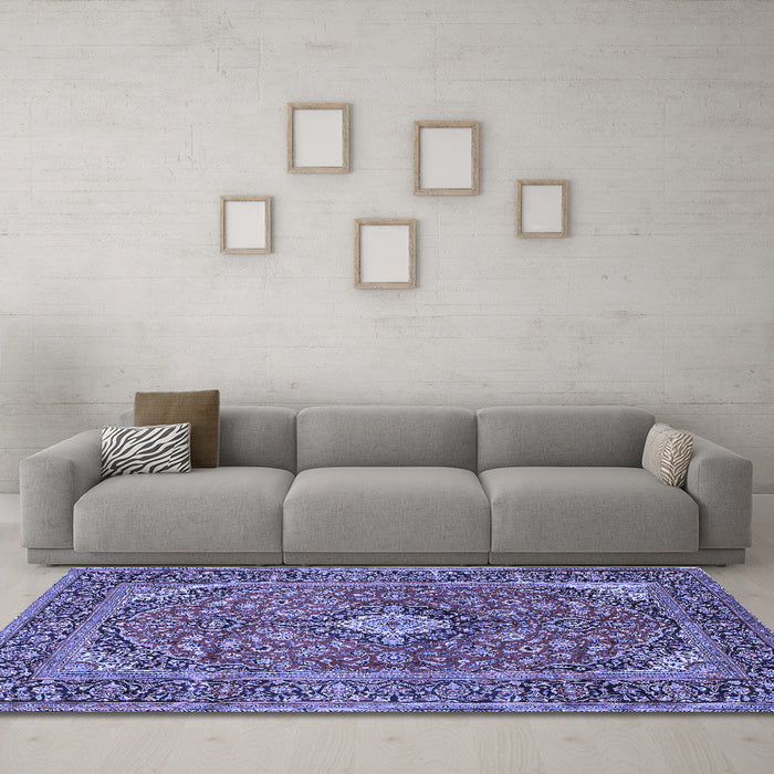 Machine Washable Persian Blue Traditional Rug in a Living Room, wshtr2779blu