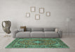 Machine Washable Persian Turquoise Traditional Area Rugs in a Living Room,, wshtr2779turq