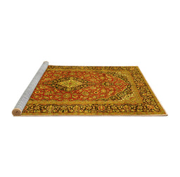 Sideview of Machine Washable Persian Yellow Traditional Rug, wshtr2779yw
