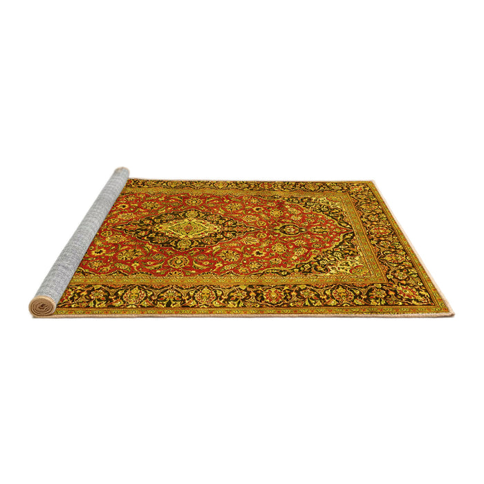 Sideview of Machine Washable Persian Yellow Traditional Rug, wshtr2779yw