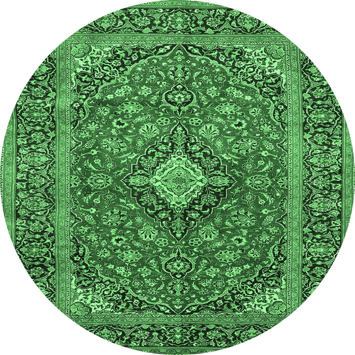 Round Persian Emerald Green Traditional Rug, tr2779emgrn