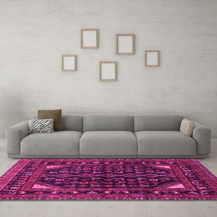 Machine Washable Persian Pink Traditional Rug in a Living Room, wshtr277pnk