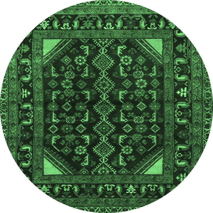 Round Machine Washable Persian Emerald Green Traditional Area Rugs, wshtr277emgrn
