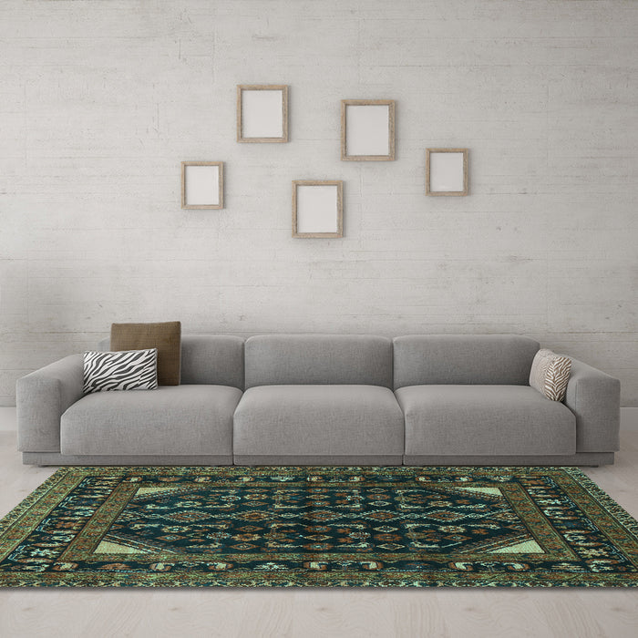 Machine Washable Persian Turquoise Traditional Area Rugs in a Living Room,, wshtr277turq