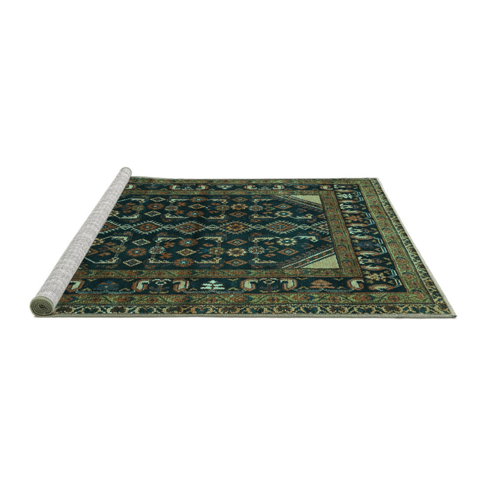 Sideview of Machine Washable Persian Turquoise Traditional Area Rugs, wshtr277turq