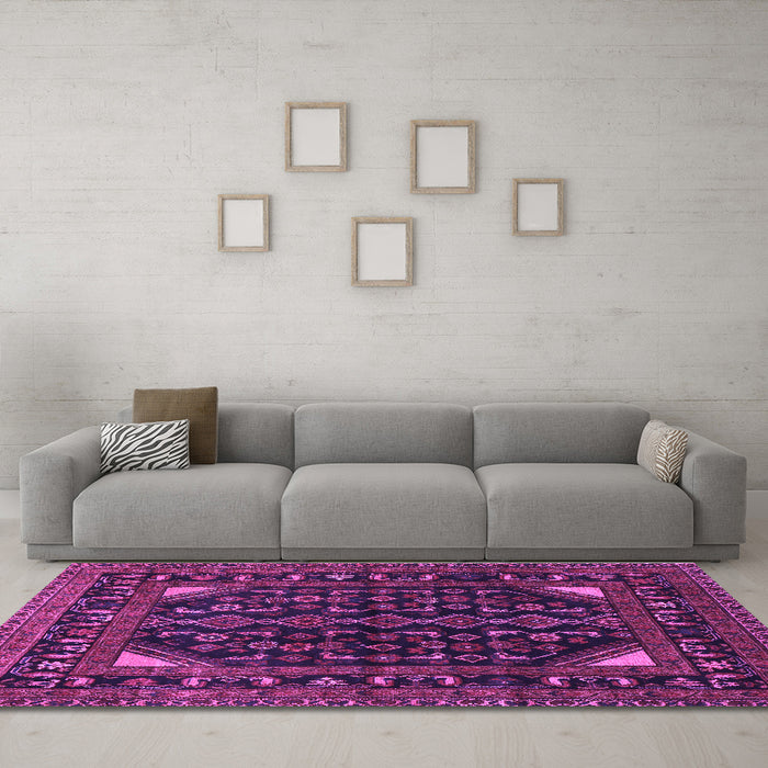 Machine Washable Persian Purple Traditional Area Rugs in a Living Room, wshtr277pur