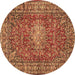 Round Machine Washable Persian Brown Traditional Rug, wshtr2780brn