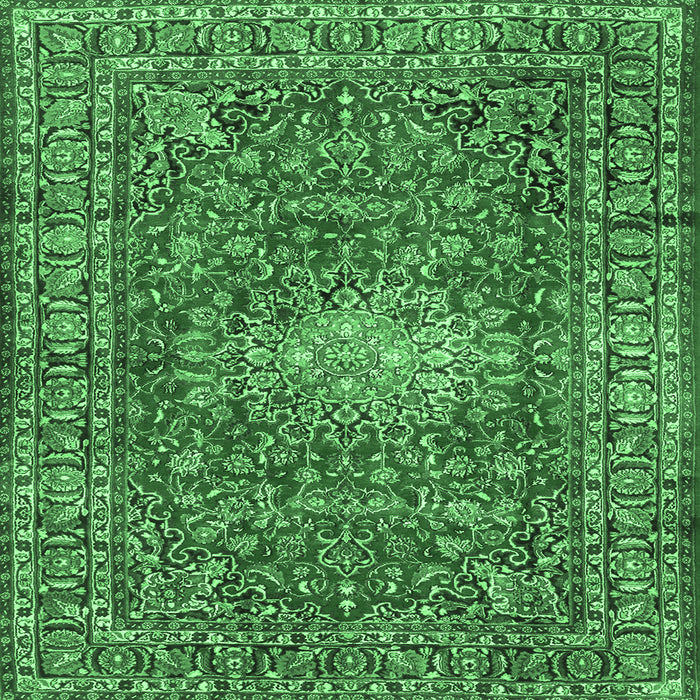 Square Machine Washable Persian Emerald Green Traditional Area Rugs, wshtr2780emgrn