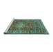 Sideview of Machine Washable Persian Turquoise Traditional Area Rugs, wshtr2780turq