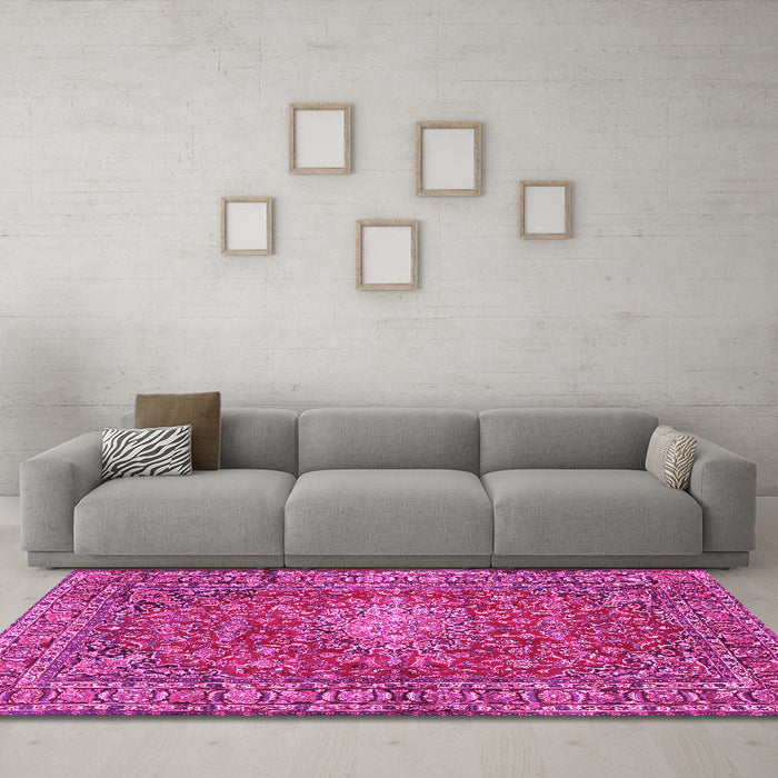 Machine Washable Persian Pink Traditional Rug in a Living Room, wshtr2780pnk