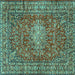 Square Machine Washable Persian Turquoise Traditional Area Rugs, wshtr2780turq