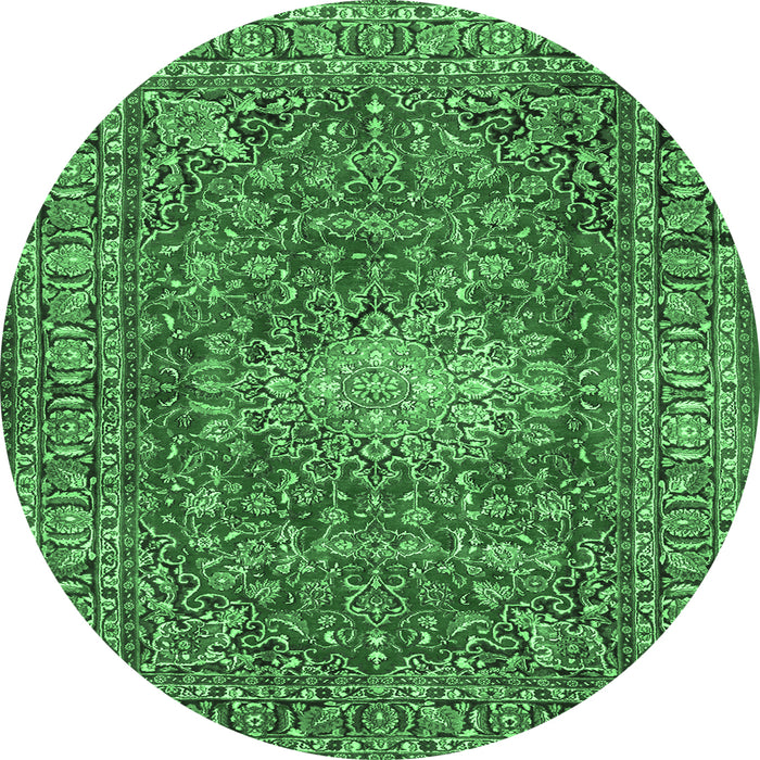 Round Machine Washable Persian Emerald Green Traditional Area Rugs, wshtr2780emgrn