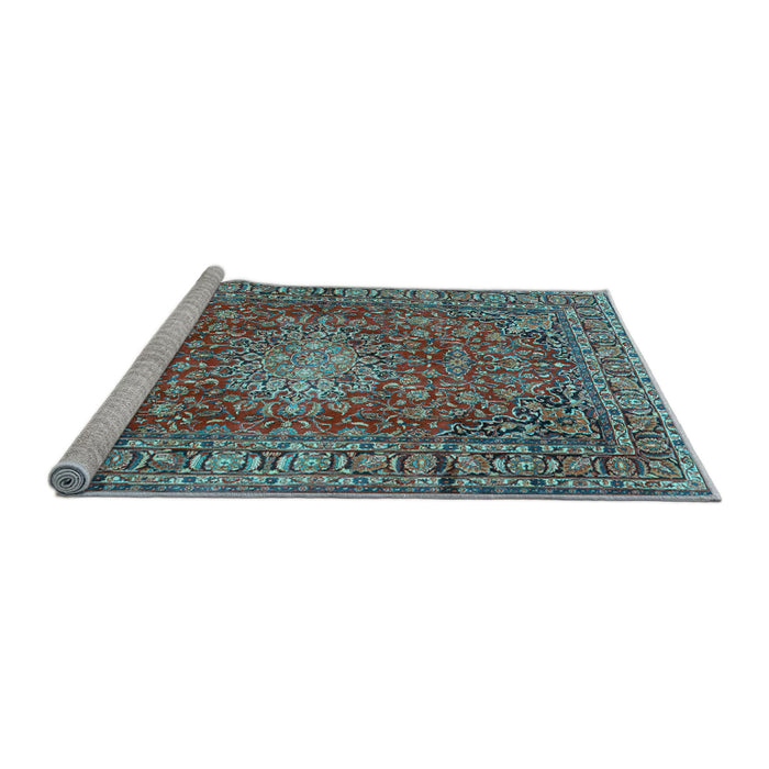 Sideview of Machine Washable Persian Light Blue Traditional Rug, wshtr2780lblu