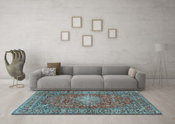 Machine Washable Persian Light Blue Traditional Rug in a Living Room, wshtr2780lblu