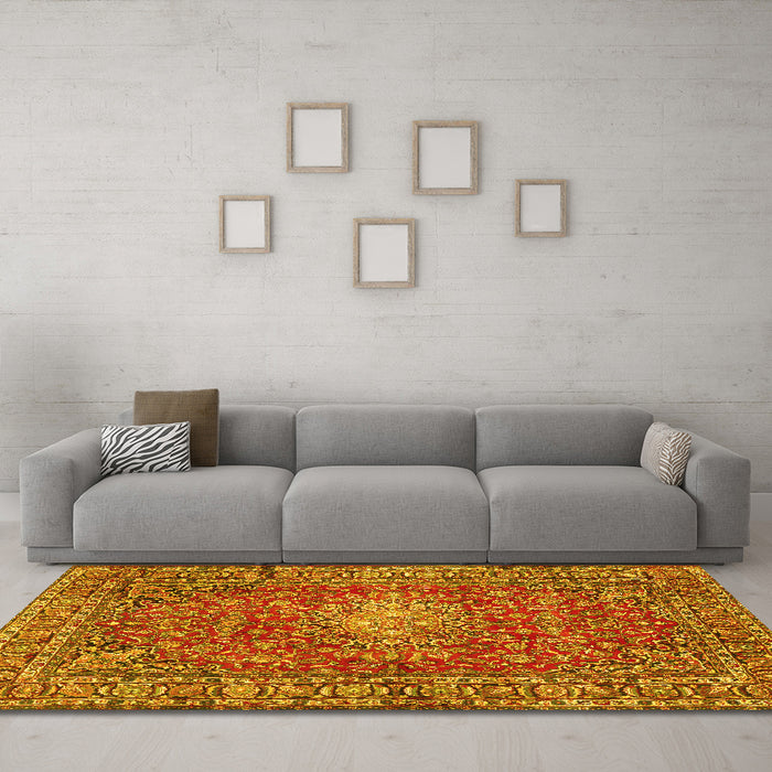 Machine Washable Persian Yellow Traditional Rug in a Living Room, wshtr2780yw