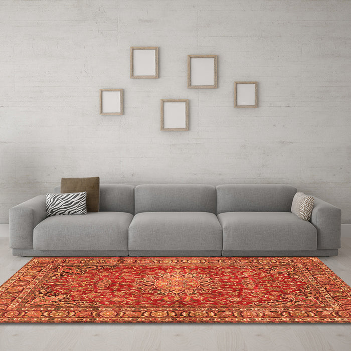 Machine Washable Persian Orange Traditional Area Rugs in a Living Room, wshtr2780org