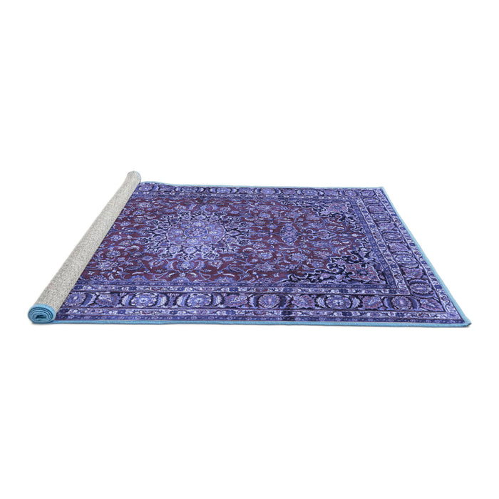 Sideview of Machine Washable Persian Blue Traditional Rug, wshtr2780blu