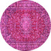 Round Machine Washable Persian Pink Traditional Rug, wshtr2780pnk