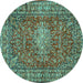 Round Machine Washable Persian Turquoise Traditional Area Rugs, wshtr2780turq