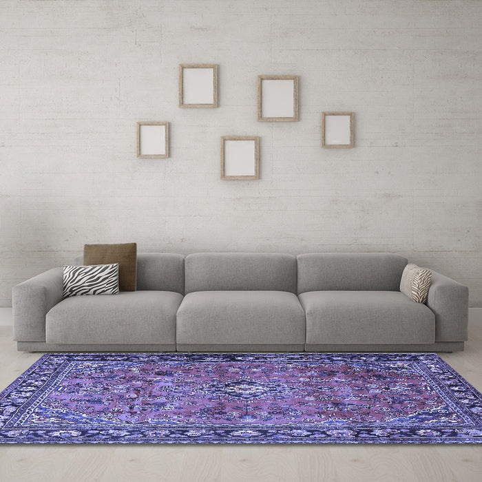 Machine Washable Persian Blue Traditional Rug in a Living Room, wshtr2781blu