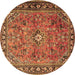 Round Machine Washable Persian Brown Traditional Rug, wshtr2781brn