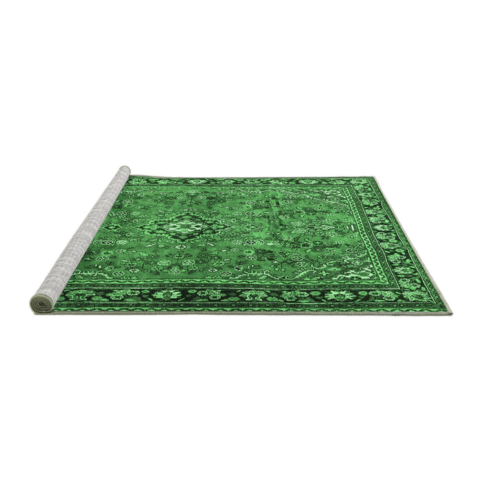 Sideview of Machine Washable Persian Emerald Green Traditional Area Rugs, wshtr2781emgrn