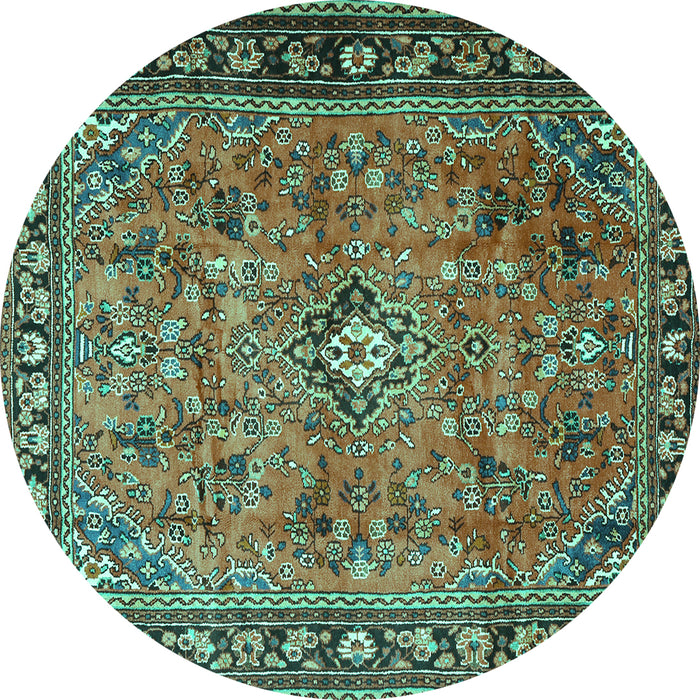 Round Machine Washable Persian Turquoise Traditional Area Rugs, wshtr2781turq