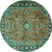 Round Machine Washable Persian Turquoise Traditional Area Rugs, wshtr2781turq