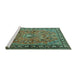 Sideview of Machine Washable Persian Turquoise Traditional Area Rugs, wshtr2781turq