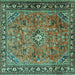 Square Machine Washable Persian Turquoise Traditional Area Rugs, wshtr2781turq