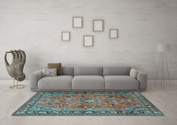 Machine Washable Persian Light Blue Traditional Rug in a Living Room, wshtr2781lblu