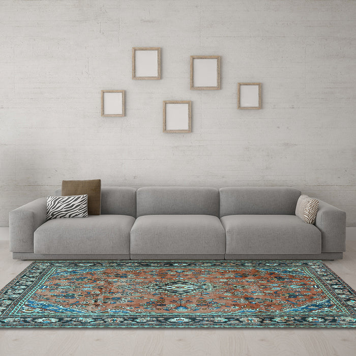 Machine Washable Persian Light Blue Traditional Rug in a Living Room, wshtr2781lblu
