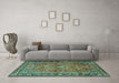 Machine Washable Persian Turquoise Traditional Area Rugs in a Living Room,, wshtr2781turq